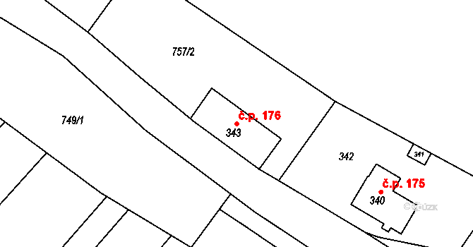 Polnička 176 na parcele st. 343 v KÚ Polnička, Katastrální mapa