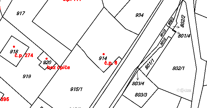Hvozdná 6 na parcele st. 914 v KÚ Hvozdná, Katastrální mapa