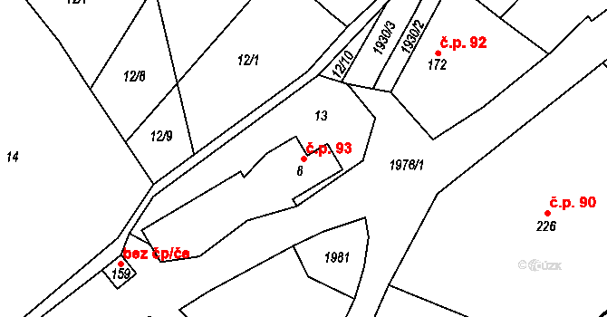 Kladná Žilín 93, Luhačovice na parcele st. 8 v KÚ Kladná Žilín, Katastrální mapa
