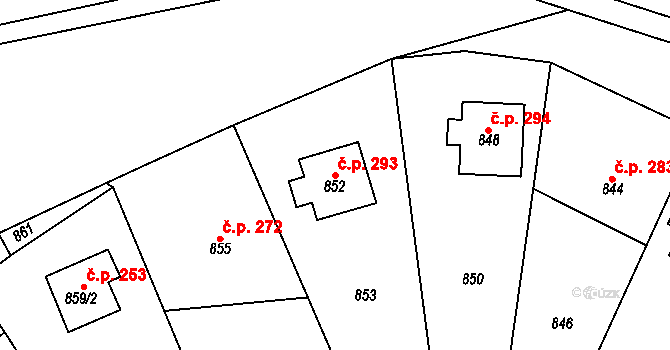 Zádveřice 293, Zádveřice-Raková na parcele st. 852 v KÚ Zádveřice, Katastrální mapa
