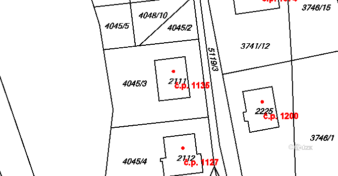 Vizovice 1135 na parcele st. 2111 v KÚ Vizovice, Katastrální mapa