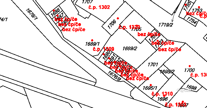 Kladno 39492591 na parcele st. 1690 v KÚ Kročehlavy, Katastrální mapa