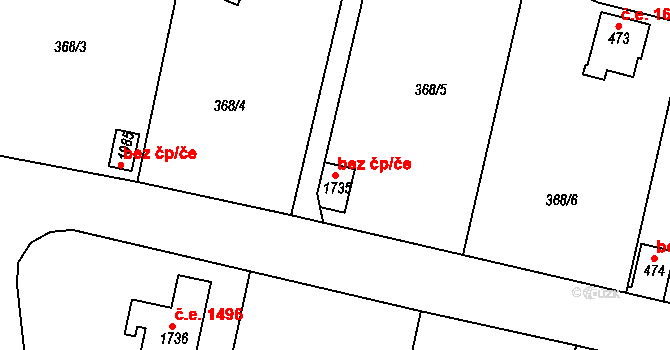 Hradištko 39596591 na parcele st. 1735 v KÚ Hradištko pod Medníkem, Katastrální mapa