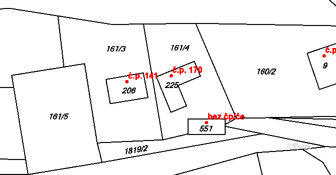 Provodov 170 na parcele st. 225 v KÚ Provodov na Moravě, Katastrální mapa