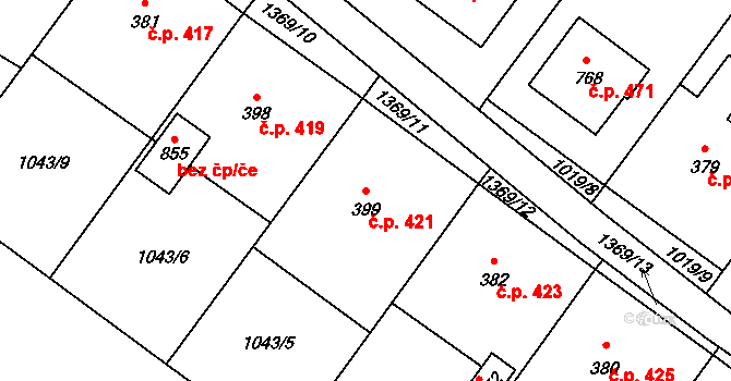 Kudlov 421, Zlín na parcele st. 399 v KÚ Kudlov, Katastrální mapa