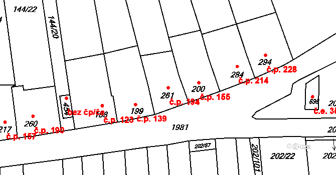 Louky 194, Zlín na parcele st. 261 v KÚ Louky nad Dřevnicí, Katastrální mapa