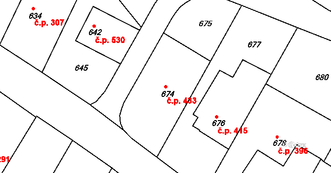 Želechovice nad Dřevnicí 433 na parcele st. 674 v KÚ Želechovice nad Dřevnicí, Katastrální mapa