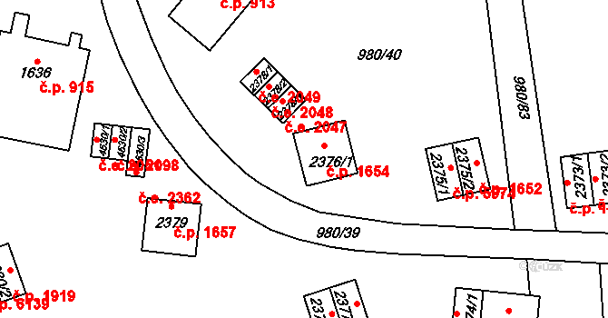 Zlín 1654 na parcele st. 2376/1 v KÚ Zlín, Katastrální mapa