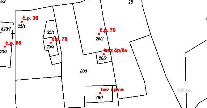 Děčany 42034591 na parcele st. 26/3 v KÚ Solany, Katastrální mapa