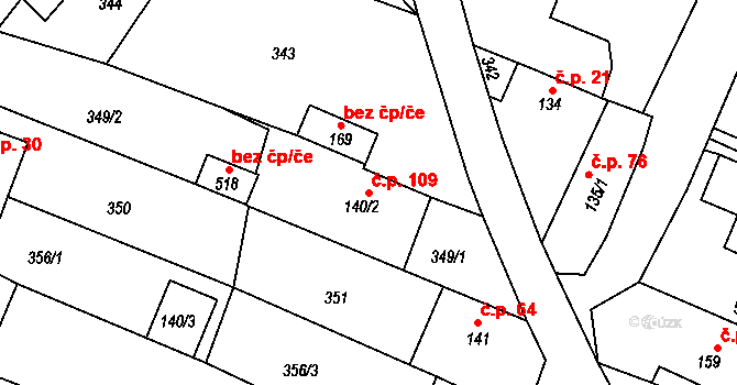 Mokré Lazce 109 na parcele st. 140/2 v KÚ Mokré Lazce, Katastrální mapa