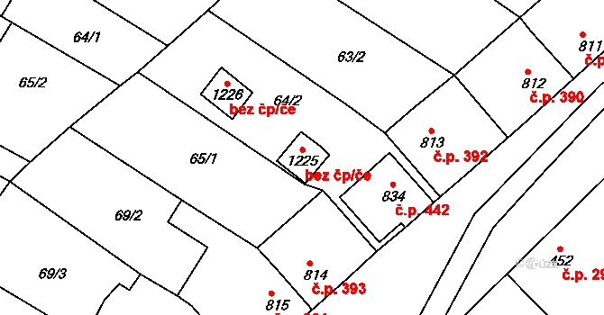Březí 43087591 na parcele st. 1225 v KÚ Březí u Mikulova, Katastrální mapa