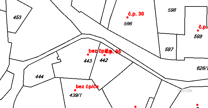 Oldřišov 95 na parcele st. 442 v KÚ Oldřišov, Katastrální mapa