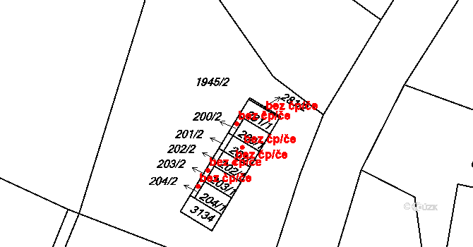 Trutnov 44884591 na parcele st. 200/1 v KÚ Babí, Katastrální mapa