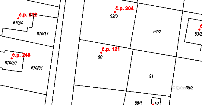 Darkovičky 121, Hlučín na parcele st. 90 v KÚ Darkovičky, Katastrální mapa