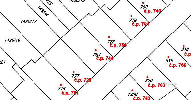 Ostrožské Předměstí 744, Uherský Ostroh na parcele st. 804 v KÚ Ostrožské Předměstí, Katastrální mapa