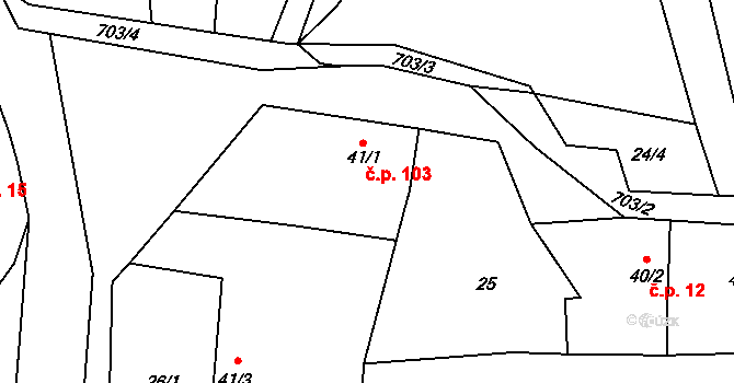 Pěčice 103 na parcele st. 41/1 v KÚ Pěčice, Katastrální mapa