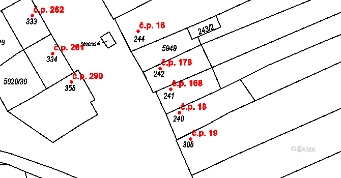 Horní Němčí 168 na parcele st. 241 v KÚ Horní Němčí, Katastrální mapa