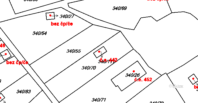 Běhánky 442, Dubí na parcele st. 340/111 v KÚ Běhánky, Katastrální mapa