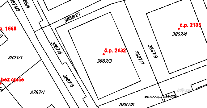 Modřany 2132, Praha na parcele st. 3867/3 v KÚ Modřany, Katastrální mapa