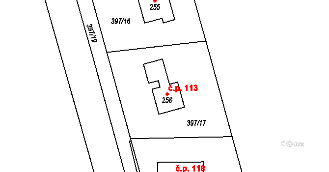 Broumov 113 na parcele st. 256 v KÚ Broumov u Zadního Chodova, Katastrální mapa