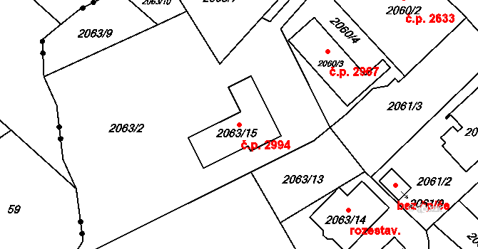 Předměstí 2994, Opava na parcele st. 2063/15 v KÚ Opava-Předměstí, Katastrální mapa