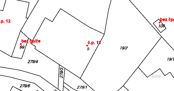 Dvořisko 11, Choceň na parcele st. 5 v KÚ Dvořisko, Katastrální mapa