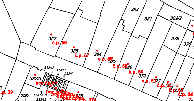 Vysoké Mýto-Město 58, Vysoké Mýto na parcele st. 384 v KÚ Vysoké Mýto, Katastrální mapa