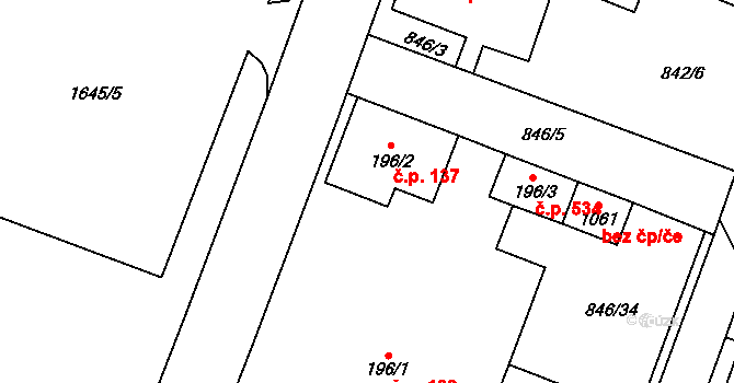 Hanušovice 137 na parcele st. 196/2 v KÚ Hanušovice, Katastrální mapa