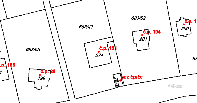 Pikovice 121, Hradištko na parcele st. 274 v KÚ Hradištko pod Medníkem, Katastrální mapa