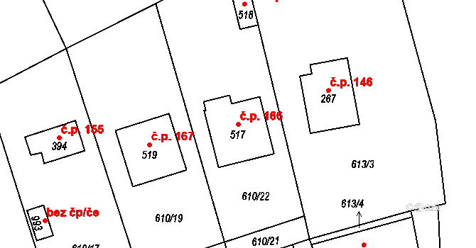 Psáry 166 na parcele st. 517 v KÚ Psáry, Katastrální mapa