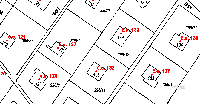 Buš 132 na parcele st. 128 v KÚ Buš, Katastrální mapa