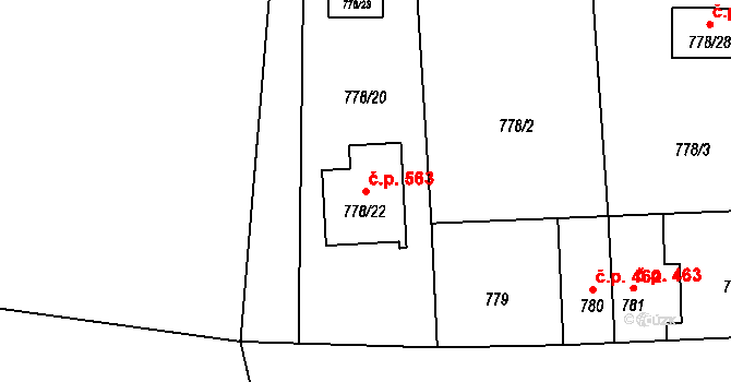 Líně 563 na parcele st. 778/22 v KÚ Líně, Katastrální mapa