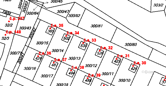 Hrádek 33 na parcele st. 530 v KÚ Hrádek u Rokycan, Katastrální mapa