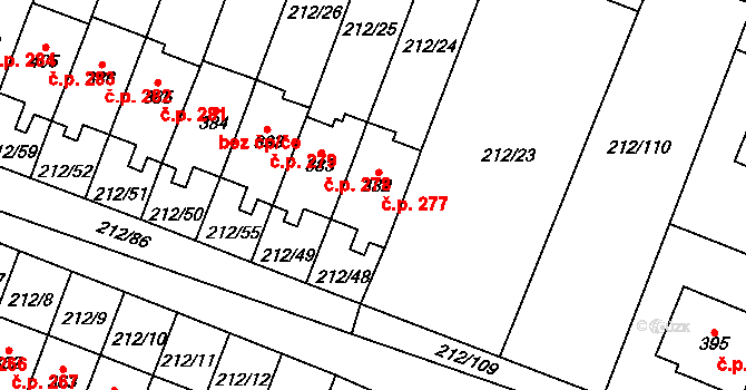 Všeruby 277 na parcele st. 382 v KÚ Všeruby u Plzně, Katastrální mapa