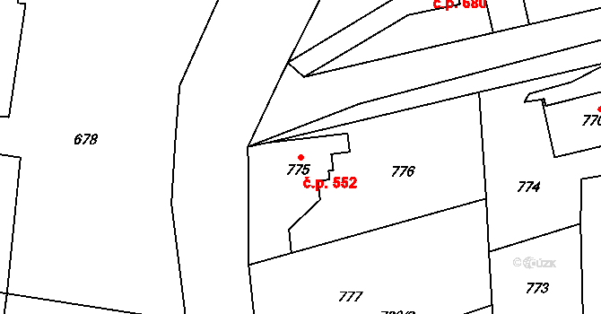 Hronov 552 na parcele st. 775 v KÚ Hronov, Katastrální mapa