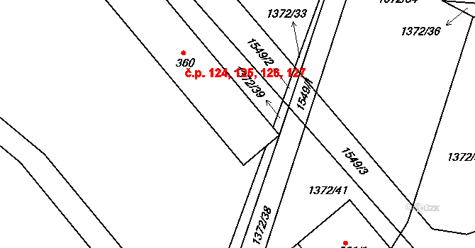 Chvaletice 124,125,126,127 na parcele st. 360 v KÚ Telčice, Katastrální mapa