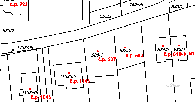Vejprnice 537 na parcele st. 586/1 v KÚ Vejprnice, Katastrální mapa