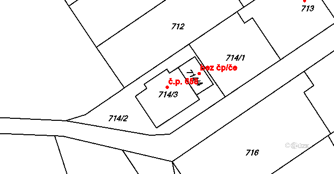 Jedovnice 658 na parcele st. 714/3 v KÚ Jedovnice, Katastrální mapa
