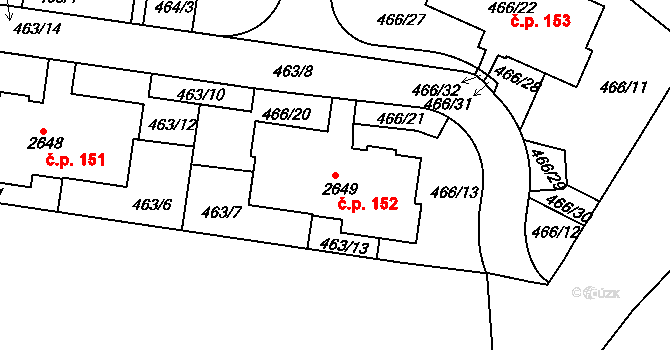 Lavičky 152 na parcele st. 2649 v KÚ Lavičky, Katastrální mapa