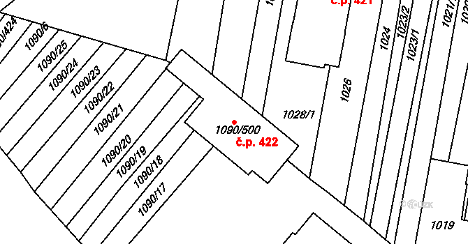 Havřice 422, Uherský Brod na parcele st. 1090/500 v KÚ Havřice, Katastrální mapa