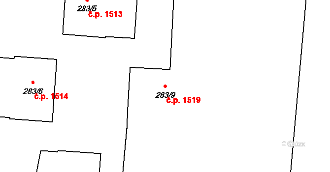 Příbor 1519 na parcele st. 283/9 v KÚ Klokočov u Příbora, Katastrální mapa