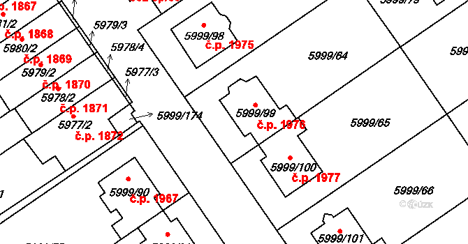 Velké Meziříčí 1976 na parcele st. 5999/99 v KÚ Velké Meziříčí, Katastrální mapa