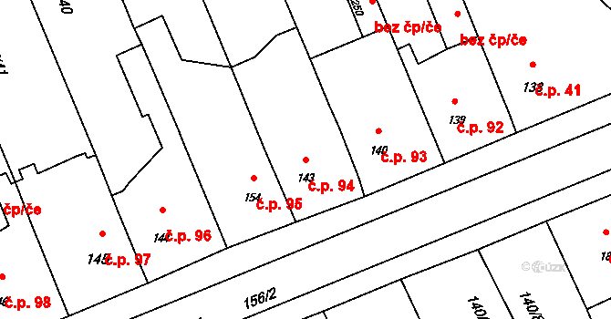 Lužany 94 na parcele st. 143 v KÚ Lužany u Přeštic, Katastrální mapa