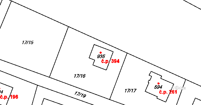 Jevany 394 na parcele st. 935 v KÚ Jevany, Katastrální mapa