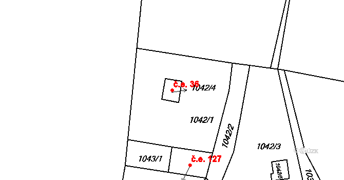 Senec 36, Zruč-Senec na parcele st. 1042/4 v KÚ Senec u Plzně, Katastrální mapa