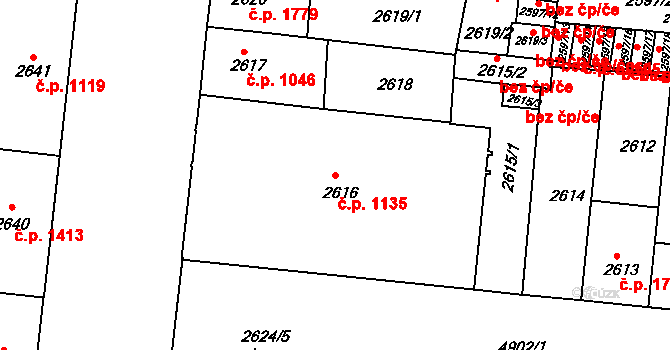 Louny 1135 na parcele st. 2616 v KÚ Louny, Katastrální mapa