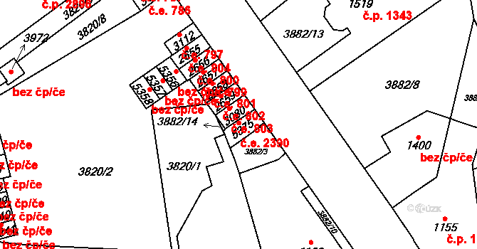 Žatec 2390 na parcele st. 5375 v KÚ Žatec, Katastrální mapa
