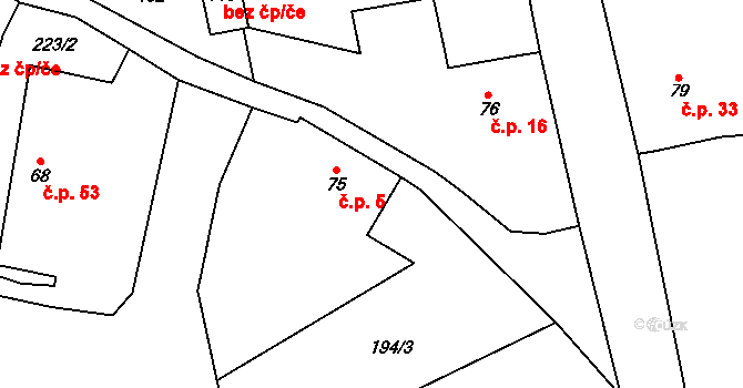 Čečovice 5, Čížkov na parcele st. 75 v KÚ Čečovice, Katastrální mapa