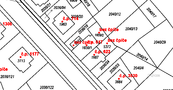 Havlíčkův Brod 617 na parcele st. 1659/1 v KÚ Havlíčkův Brod, Katastrální mapa