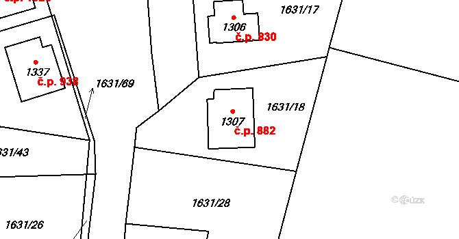Ledeč nad Sázavou 882 na parcele st. 1307 v KÚ Ledeč nad Sázavou, Katastrální mapa